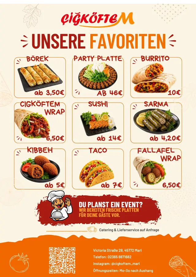 Flyer Çiğköftem Marl: türkisches Streetfood, vegan, Rückseite