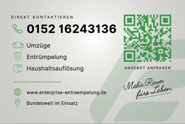 Visitenkarten Enterprise Entrümpelung, Rückseite