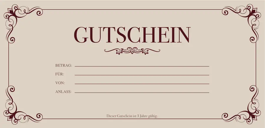 Gutschein mit Ornamentrahmen, Vorderseite