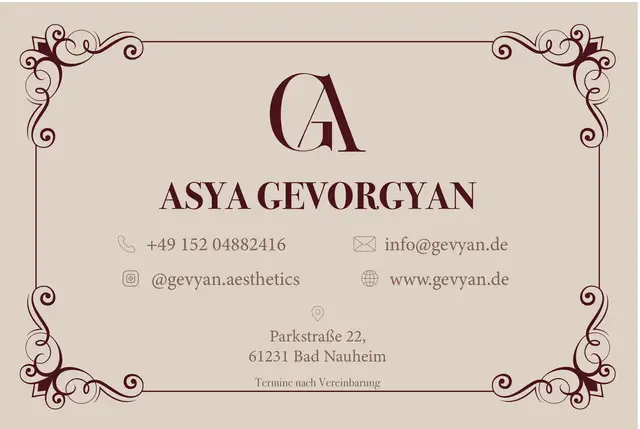 Visitenkarten für Gévyan Aesthetics, Vorderseite